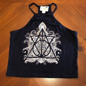 LA Hearts Navy and White Geographic Design Croptop